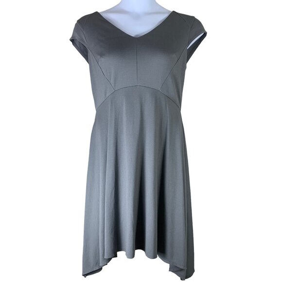 Ann Taylor Sz 10 Dress Fit Flare Shore Sleeved Gray Handkerchief Hem Knee Length - Picture 1 of 5